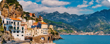Morning View Of Amalfi CityScape On Coast Line Of Mediterranean Sea Italy