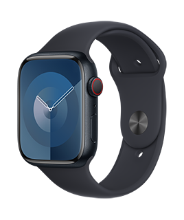 Image of: PureTalk Apple Watch Series 9 GPS + Cellular 45mm Midnight Aluminum Midnight Sport Band M/L